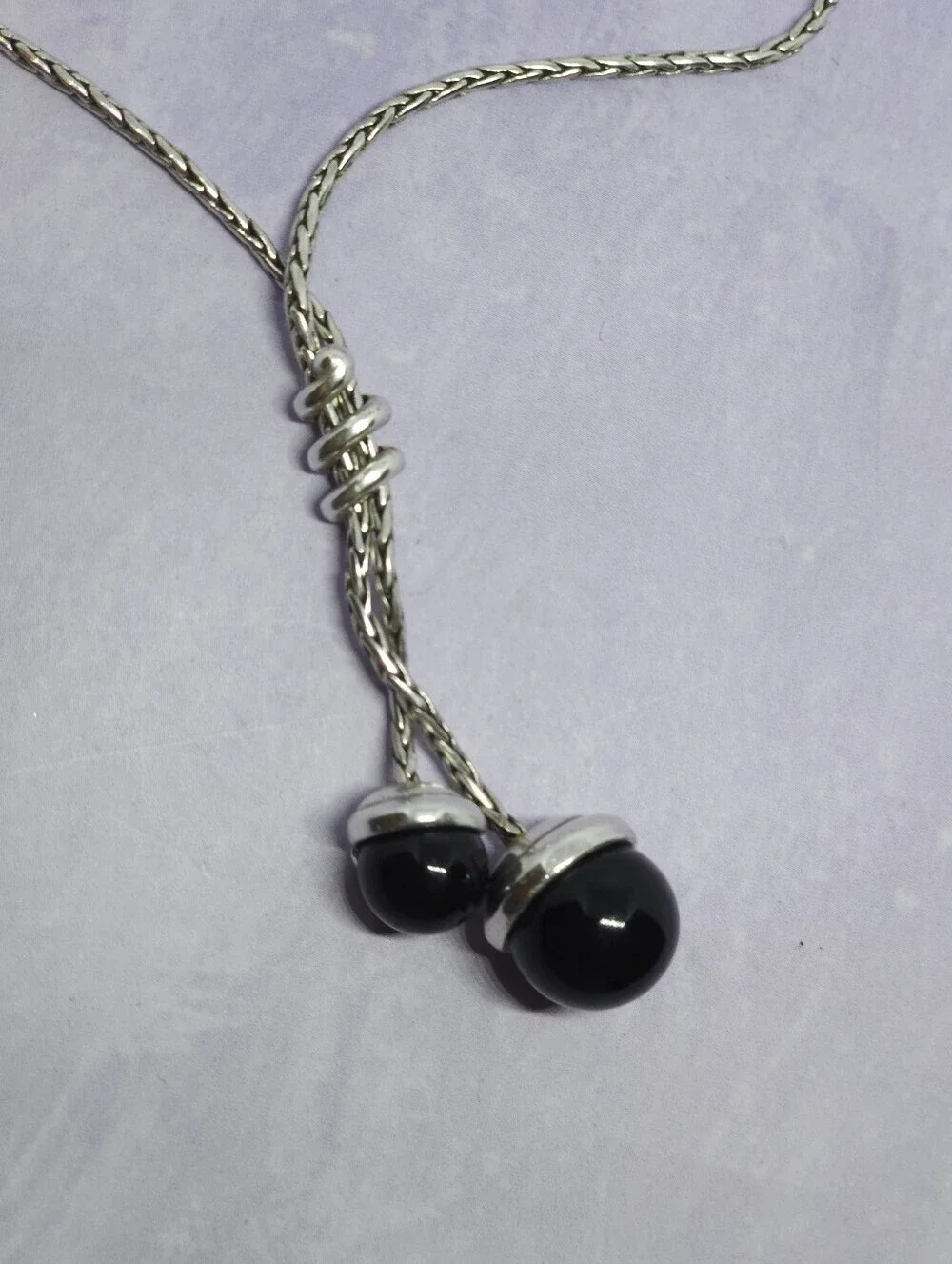 Brighton Bolero Black Onyx Orb Lariat Silver Tone Necklace